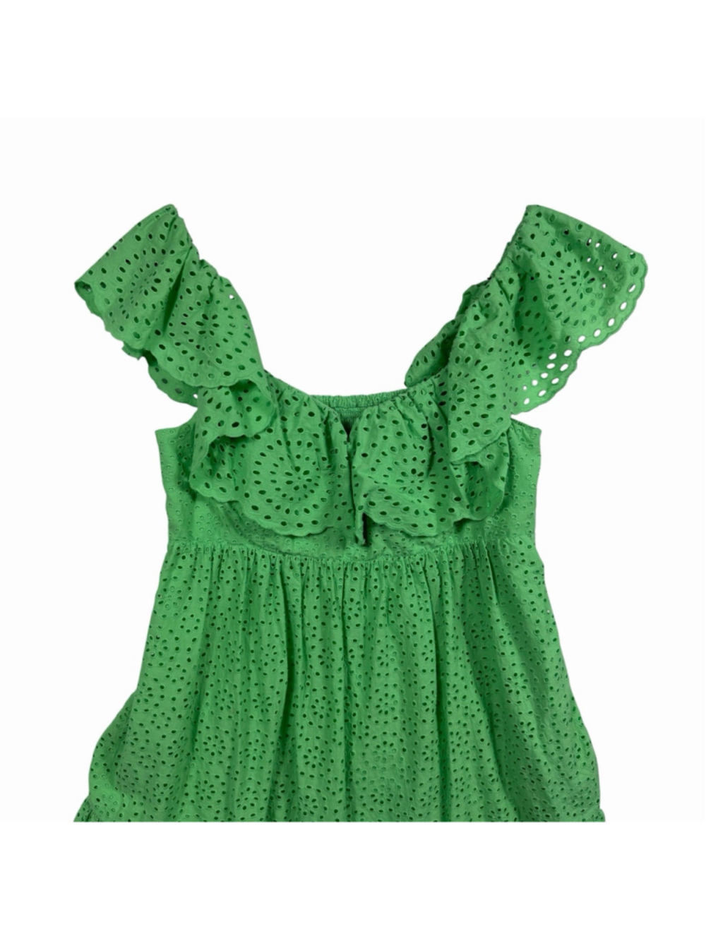 Lilly Pulitzer Eyelet Dress Green Smocked Ruffle Summer Boho Size Women's Size 4 - Picture 4 of 10